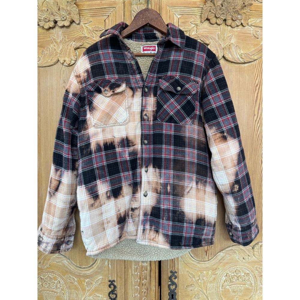 Upcycled Wrangler‎ Utility Sherpa Flannel Jacket Folk Art Size S Petite - Picture 4 of 7